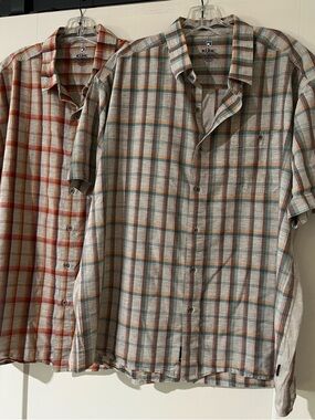 KÜHL Lot of 2 Men's Short Sleeve Plaid Shirt - Tan, Orange & Blue Size 2XL